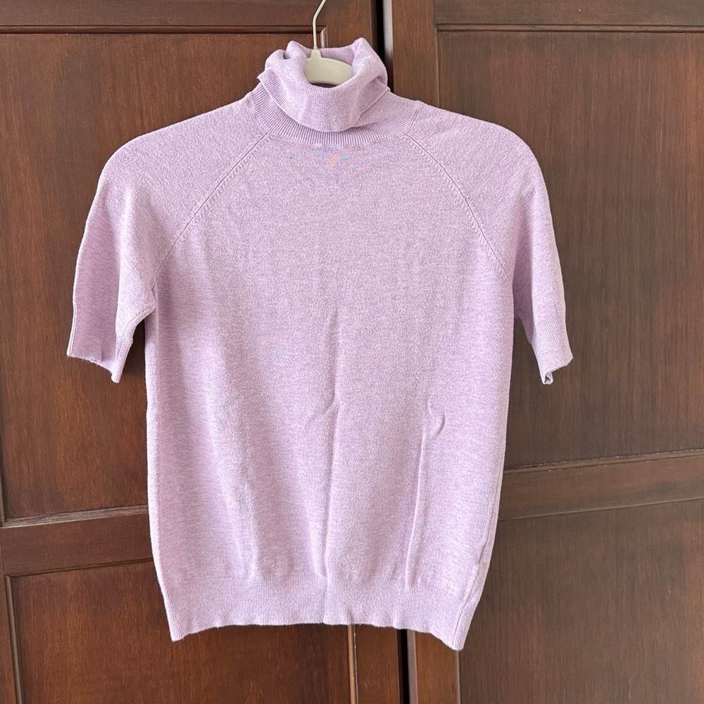 Premise Short-Sleeve Turtleneck Sweater in Light Pink